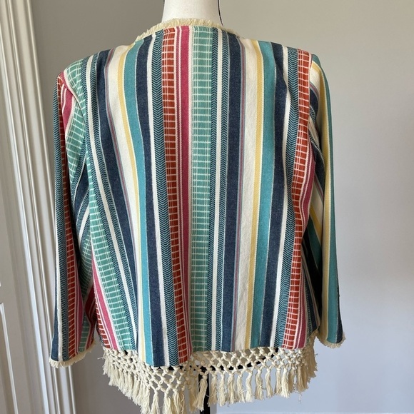 Multiples striped tassel fringe bohemian look open front jacket in a size large - Picture 14 of 16